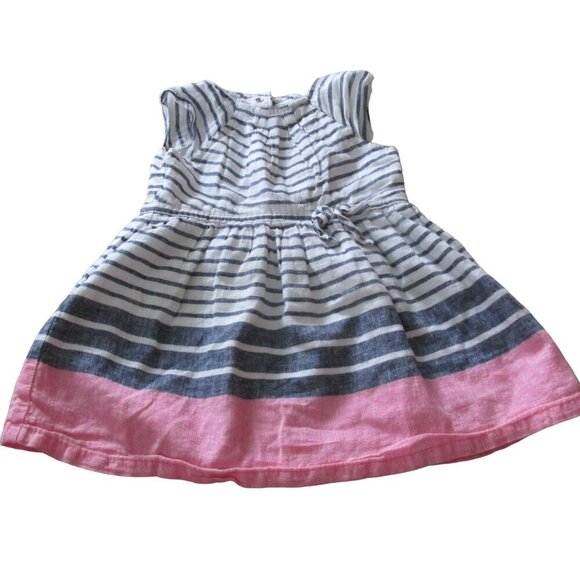Carters Dress Girls Size 12M Pink Blue White Striped Short Sleeve Lined Pullover - Picture 1 of 5